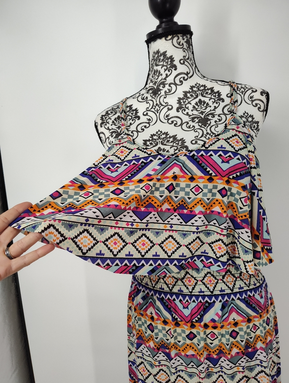 west loop Multicolor Trible Ruffle Smocked Maxi Dress Women's Medium - Picture 4 of 8